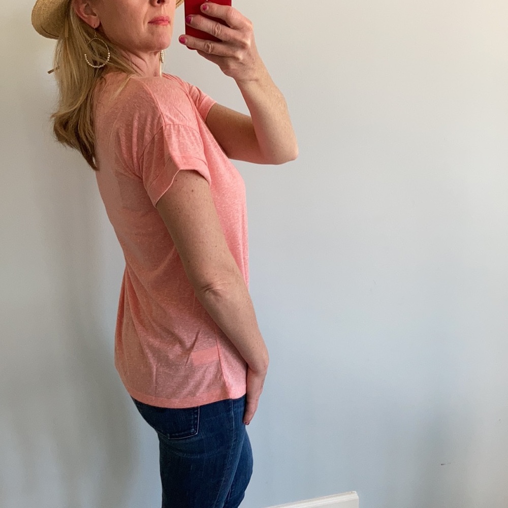 Peachy/Pink V Neck Short Sleeve Tee - Picture 5 of 10